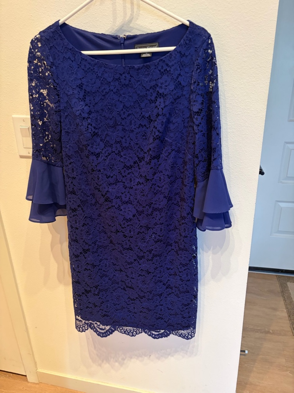 Jessica Howard Cobalt Lace Shift Dress with Tiered Fluted Sleeves